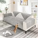 Aus Weichem Chenille Sofabezug 1/2/3/4 Sitzer L Form Sofa Couch überzug Ecksofa, Neue Universelle rutschfeste Sofa Überwurf, Solide Dicke Strukturierte Sofaschoner für Wohnzimmer(Grau, 90x120cm)