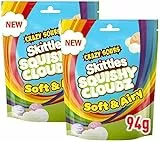 Skittles Squishy Cloudz Crazy Sour – 2 x 94g – Softes Fruchtgummi mit extra saurem Geschmack – Süßigkeitenbeutel inkl. Naschwerk® Sticker