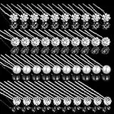 Braut Hochzeit Haarnadeln 40 Stück Strass Perlen Haarnadeln Haarschmuck Silber U-Förmige Blumen Kristalle Brautschmuck für Frauen und Mädchen Kommunion, Hochzeit Party