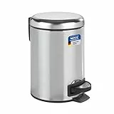 WENKO Kosmetikeimer 3 Liter, rostfreier Edelstahl, mit Absenkautomatik, Anti-Fingerprint, herausnehmbarer Inneneimer mit Müllbeutelhalter, Mülleimer fürs Bad mit Tretfunktion, matt, Mod. Leman