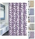 MSV Cotexsa by 142101 Anti-Schimmel Textil Duschvorhang - Anti-Bakteriell mit 12 Duschvorhangringen „Mosaik“ Violett 180x200cm