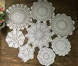 MINDPLUS Set mit 8 Handgehäkelten Deckchen aus Baumwolle Gehäkelte Spitze Deckchen Untersetzer Tischset 23-40 cm Rund Weiß Vintage-Hochzeit Teeparty (8 Stück Weiß)