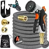 KESSER® flexibler Gartenschlauch 30 m, dehnbarer Flexischlauch, Wasserschlauch mit 3-fach Latexkern, 8 Modi Sprühpistole, Messing Anschlüsse + Wandhalterung, 1/2' & 3/4' Adapter & Tasche, Anthrazit