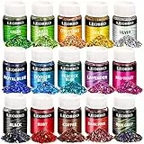 Leobro, holografischer Glitzer, Set mit 15 Farben, Kunstharz-Glitzer, Bastelglitzer mit 10 Rührlöffeln, Kosmetik-Nagelglitzer, Glitzer für Kunstharz, Kunsthandwerk, Nägel, Glitzer-Schleimherstellung