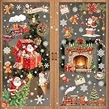 BBLIKE 9 Blätter Weihnachten Fensterbilder - Weihnachtsbaum Zug Doppelseitig Bedruckt Weihnachts Selbstklebend Fenstersticker, Geeignet für Winter Weihnachts Fenster Deko