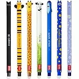 Legami Set mit 7 radierbaren Gelstiften mit thermoempfindlicher Radiertinte, verschiedene Tintenfarben und Schaftdesigns, 0,7 mm Spitze, Designs: Katze, Biene, Corgi, Giraffe, Panda, Hai, Nilpferd