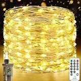 Lichterkette Innen mit Stecker, 23M 200 Lichterkette aus Kupferdraht, Warmweiß Lichterketten Strom, Wasserdicht Timer 8 Programm für Außen Innen Weihnachten Halloween Hochzeit Garten Party Deko