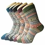 Justay Pucott 5 Paar Winter Wollsocken Damen, Bunte Gemusterte Stricksocken, Socken Frauen, Thermosocken