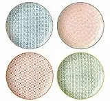Bloomingville Teller Carla Express Retro Dessertteller Vintage Frühstücksteller Kuchenteller ø 20 cm, blau orange rot grün, Keramik, 4er Set