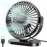 USB Tischventilator, Leistungsstarker Tragbarer Mini Ventilator , 3 Geschwindigkeiten für Schnelle Kühlung,Ultraleise&Vibrationsfrei, 360° Drehbarer Kleiner Ventilator mit Haken für Zuhause/Büro/Küche