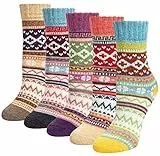 Justay 5 Paar Winter Merino Socken Damen Dicke Wollsocken, Wandersocken Warme Kuschelsocken Thermosocken, atmungsaktive Funktionssocken für alle Aktivitäten Damen 36-42