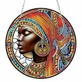 AIRDEA Afrikanische Königin Diamond Painting Fensterbilder, 5D Brillante Glasmalerei Diamond Painting Fensterbilder Beidseitig, Bausätze für Diamantmalerei Suncatcher Erwachsene