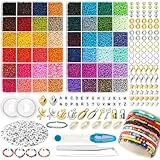 UOONY 16000 Stück 3mm Bunte Glasperlen set,DIY Perlen zum Auffädeln mit Buchstabenperlen für Geschenkidee Armbänder, Perlen zum Auffädeln Set für Kinder,Weihnachten,Feiertage, Geburtstage，Belohnungen.