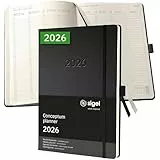 SIGEL C2618 Planungsbuch Wochenplaner Wochenkalender 2026, extra groß, A4+, 1 Woche = 2 Seiten, 1 Spalte pro Tag, schwarz, Hardcover, 192 Seiten, Stiftschlaufe, Archivtasche, Kalenderbuch Conceptum