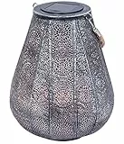 Dehner Solar-Laterne Scala, Ø 20 cm, Höhe 25 cm, Metall/Kunststoff, Lichtfarbe warmweiß, grau/silber