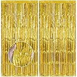 Feibmir 2 Stück Metallische Lametta Vorhänge,Glitzer Vorhang Deko,Folie Fringe Hintergrund Dekorative,für Geburtstagsfeier Baby Shower Hochzeit Weihnachten Dekorationen (Gold)