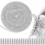 Abeillo 5 m Rund Schnürsenkel mit 20 Metallspitzenköpfen Glitzer Strass Schuhbänder Silber Kristall Laces, Blinkendes Nylonseil ​​für DIY Jogginghosen Sneakers Stiefel Hoodie Kleid Dekorative Sneakers
