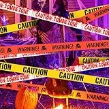 benpen Halloween Deko Outdoor Gruselig Garten Dekorationen, Horror Absperrband,10M Zombie Flatterband Gelb,Gefahren Warnband, Schrägband Bündel für Garten Zombie Party Gefahr Gefahrenbereiche