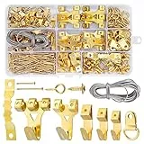 DazSpirit Bilderhaken Bildaufhänger Set (250 Stück) mit Draht, D Ringe, Augen Schraubösen, Zackenaufhänger, Stahl Haken & Nägel für Haus Büro Foto Bild Malerei Hängen, Bilderbefestigung