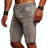 Leif Nelson Herren Jeans Shorts Destroyed Slim Fit – Kurze Denim Hose mit Used Look & Stretch – Grau