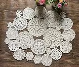 MINDPLUS Set mit 24 Handgehäkelten Deckchen Baumwolle Spitze Tischset Mini-Deckchen Untersetzer 5–18 cm Rund Beige Vintage-Hochzeit Teeparty (24 Stück Beige)