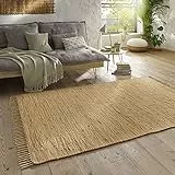 Taracarpet Handwebteppich Läufer Fleckerl Teppich Uni waschbar aus Baumwolle für Wohnzimmer und Küchenteppich 070x250 cm beige