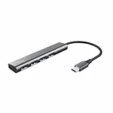 Trust Halyx USB-C Hub 3.2 Gen 1, 4 Port USB-A Adapter 5 GBit/s, Dünn und Kompakt, USB Verlängerung Datenhub, Verteiler Splitter für Computer, PC, Laptop, Desktop, Windows - Grau