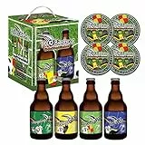 Fußball 4er Bierwürfel mit 4x 0,33l Pils und 4 Sammler Bierdeckel