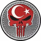 EXPRESS-STICKEREI Biker Patches Aufnäher 75x75mm | Biker Kutte Applikation für alle Stoffe | Türkei Flagge Aufbügler Accessoires | 1 Stück