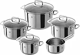 ZWILLING Quadro Kochtopf-Set 5-tlg Edelstahl, unbeschichtet, 4 Glasdeckel, Induktionsgeeignet