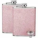 Edelstahl Flachmann Mit Glitzer für Frauen - Whisky Alkohol Flachmann Mit Trichter, Tragbar Zum Wandern, Klettern, Angeln, Camping, 8Oz /240 ml (Rosa Rot)