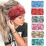 6PCS Stirnbänder für Frauen Breite Boho Kopftücher Rutschfeste Bandanas Haarbänder Elastische Haar-Accessoires Geknotete Turbane Head Wrap Erwachsene