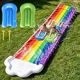 Wasserrutsche Garten, 4.8x1.4M Doppel Wasser Rutsche, Wasserspielzeug Wasserrutschmatte mit 2 Bodyboards, Wasserrutsche Kinder Draußen mit Sprinkler, Rasen-Wasserrutsches für Kinder&Erwachsene (Typ-2)