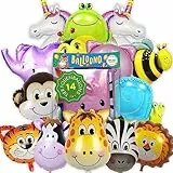 Balloono 14x Süße Tier Helium Ballons - Folienballon für einen unvergesslichen Kindergeburtstag - Tier Helium Luftballons - Nutzbar mit Helium Gasflaschen