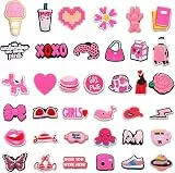 XIANGLONGY 37 Stück Croc Charms, Rosa Schuhanstecker für Mädchen und Frauen, Schuh Charm Können zum Basteln und DIY Dekorieren von Schuhen