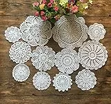MINDPLUS Set mit 12 Handgehäkelten Deckchen Baumwolle Gehäkelte Spitzen Deckchen Tischset 10-25 cm Rund Weiß Vintage-Hochzeit Teeparty (12 Stück Weiß)