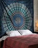 ele ELEOPTION Wandteppich Indian Mandala Wall Hanging Hippie Tapestry Wanddeko für Kinderzimmer Wohnzimmer Schlafzimmer auch als Yogamatte Picknickdecke Strandtücher (Blau und Grün, 150 x 205cm)