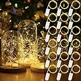 HXWEIYE 18 Stück LED Lichterkette Batterie, 2M 20LEDs Warm weiß Mini Lichterketten Silber Kupferdraht Batteriebetrieb, LED Beleuchtung Batteriebetrieben Deko für Flasche Geburtstag Innen Außen Deko