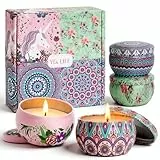 YD LIFE Duftkerzen-Geschenkset 4 Stück mit Metall-Dosen, Natürlichem Sojawachs, Baumwolldocht für rußfreie Verbrennung, 10% ätherische Duftöle, Geschenk für Partys, Hochzeiten, Geburtstage