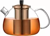 ecooe Original 1500ml Bronze Teekanne aus Glas Borosilikat Glas Teebereiter mit Abnehmbare 18/8 Edelstahl-Sieb Rostfrei Hitzebeständig für Schwarzen Tee Grüner Tee Fruchttee Duftender Tee Teebeutel
