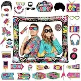 POPOYU 37 Stück 80er Jahre Motto Fotobox Requisiten,Neon Partyfotoautomat Zubehör,80 er Aufblasbare Fotorahmen Selfie Bilderrahmen für Geburtstag 80er Jahre Accessoires Radio Photo Frame Set