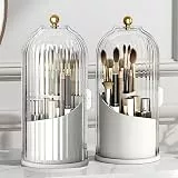 Ezebesta Make-up-Pinselhalter, Organizer mit transparentem Deckel, 360 Grad drehbar, Schiebeöffnung, staubdicht, Behälter für Schminktisch
