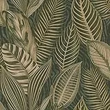 Rasch Tapete 751826 - Grüne Vliestapete mit großen Blättern in Grün und Gold Metallic aus der Kollektion African Queen III