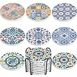 Newk Untersetzer für Getränke, Set mit 8 absorbierenden Keramik-Untersetzern mit Metallhalter, Untersetzer mit portugiesischem Muster für Kaffeetische, tolle Einzugsgeschenke