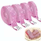 EANLOLY 4 ×Selbstklebende Kristall Strass, DIY Dekoration Aufkleber,Selbstklebende Kristall Strass Diamant Band （Rosa）