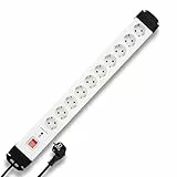 REV Steckerleiste, Mehrfachsteckdose 10fach, 2m, Steckdosenleiste mit Überspannungsschutz 6000V, max. 3680W, Weiss