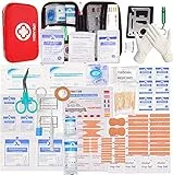 HONYAO Erste Hilfe Set, 200-Teiliges Medizinisch Überlebens Kompakt Kit Kasten mit Leicht Harte Box für Auto Motorrad Zuhause Arbeitsplatz Draussen Camping Wandern Notfall