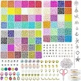 22308pcs 72 Farben 3mm Perlen zum Auffädeln, Rocailles Perlen Set Glasperlen zum Auffädeln, Perlen für Armbänder Ketten Ringe Handykette Schmuckherstellung,Perlenset mit 708 Zubehör Buchstaben