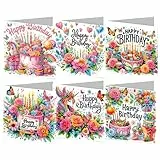 CAYUDEN Diamond Painting Karten Set, 6 Stück Geburtstag Diamant Malerei Karten, DIY Handgemachtes Diamond Painting Grußkarte mit Umschlag Set, 5D Diamant Malerei Grußkarte für Freunde, Familie