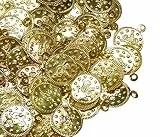 Perlin 100 Stück Metall Münzperlen Ottoman Tugra Pailletten 18mm Schmuck Charms Anhänger für Gürtel, Haarschmuck, Orientalischer, Kopfschmuck, Bauchtanzkostüm (Gold)